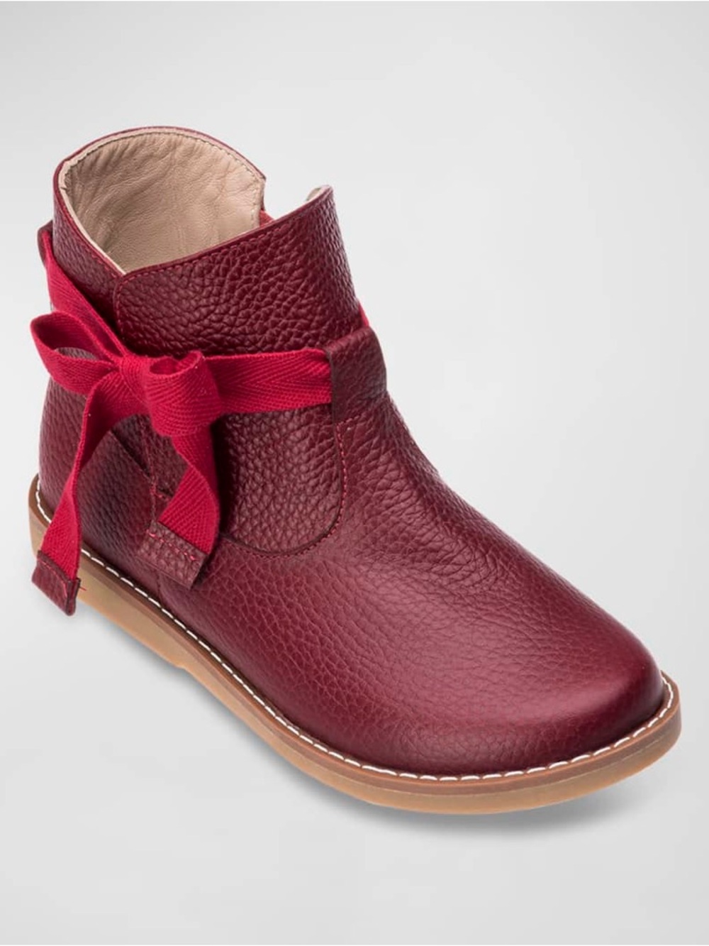 ELEPHANTITO GIRLS SUNNY BOW RED LEATHER BOOTIES 5 US 36 EU